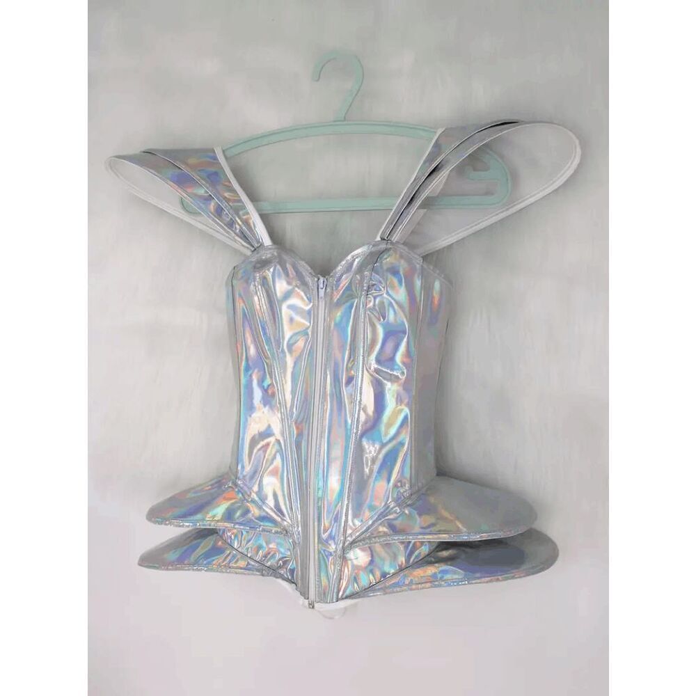 Holographic Silver Peplum Corset Top